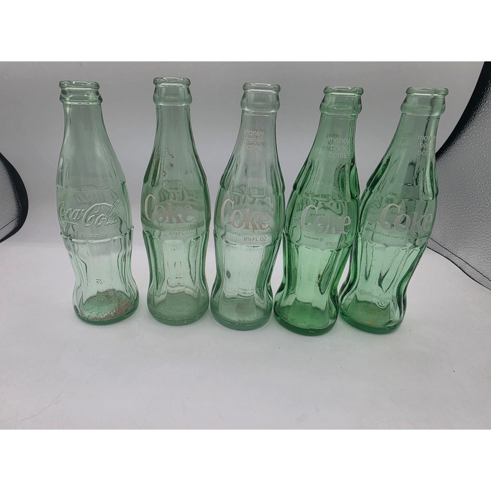 Vintage Coca-Cola Green Glass Bottles Set of 5 6.5oz 8oz ACL Logo Americana